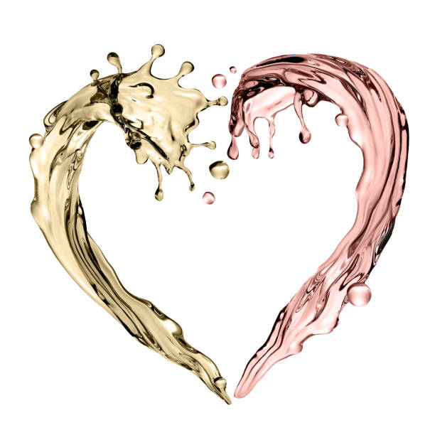 istock 3d render, digital illustration, abstract champagne wave, heart shape, liquid splashing set, design elements isolated on white background 648182162