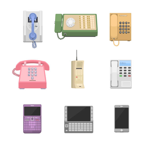 ilustrações, clipart, desenhos animados e ícones de telefones antigos vetor ícones - customer service representative on the phone retro revival office