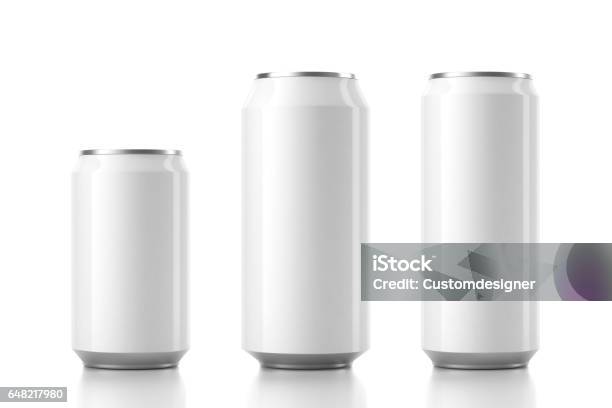 Three Aluminum White Can Mockup In Different Sizes 3d Rendering Stock Photo - Download Image Now