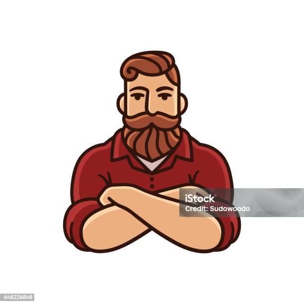 Man With Beard And Mustache Stock Illustration - Download Image Now - Men, Beard, Arms Crossed