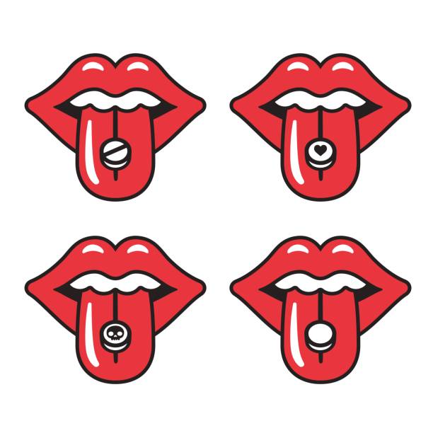 ilustrações de stock, clip art, desenhos animados e ícones de red lips with pill - ecstasy