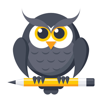 Education concept, owl with pencil, vector illustration in flat style