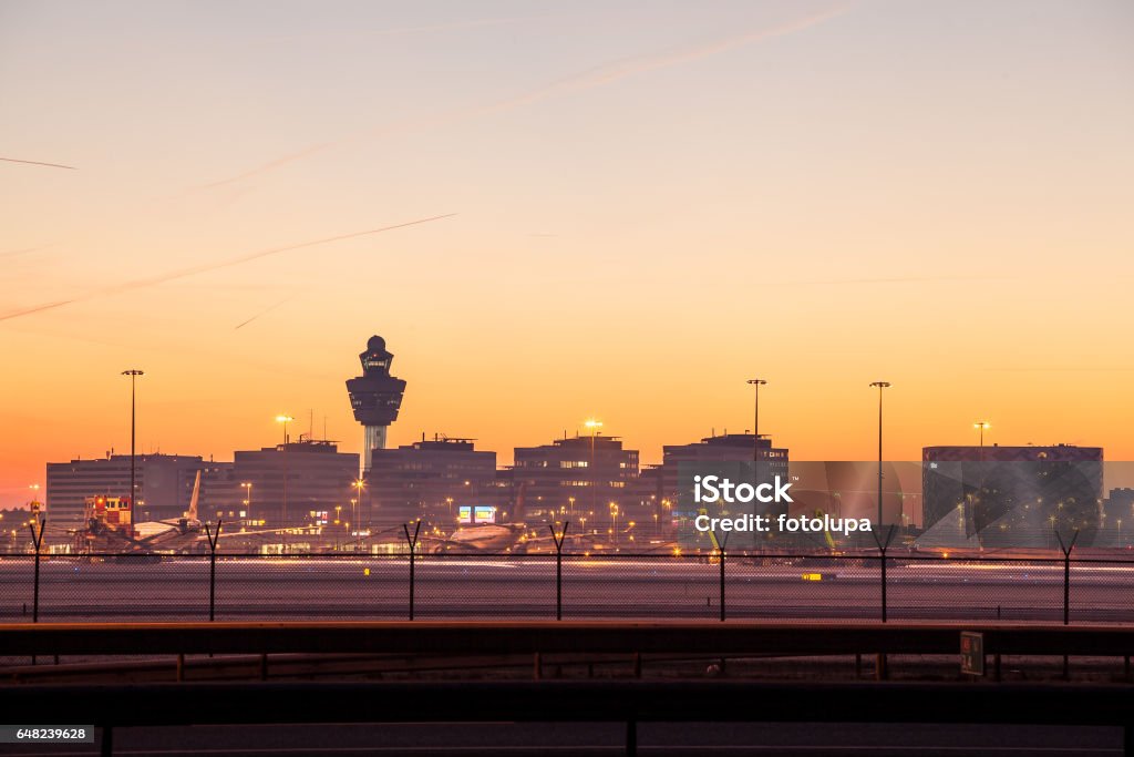 Airport background Schiphol from long distance Amsterdam Schiphol Airport Stock Photo