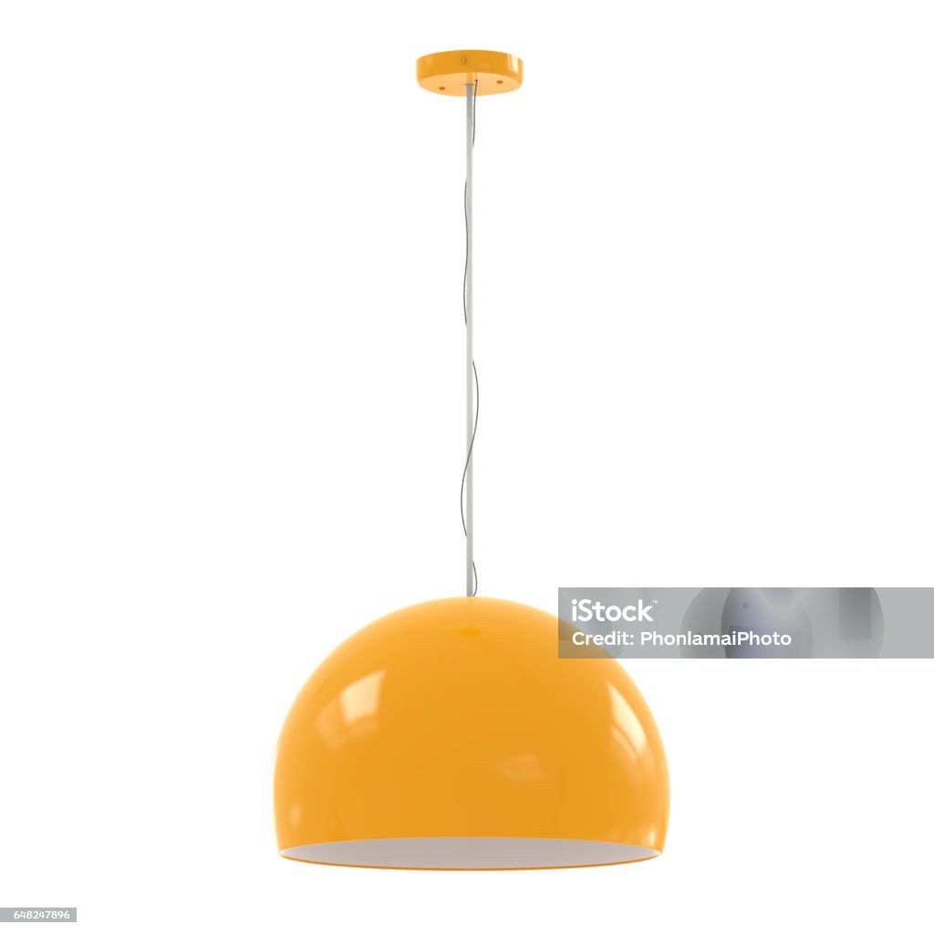 hanging pendant lamp 3d rendering hanging yellow pendant lamp isolated on white Electric Lamp Stock Photo