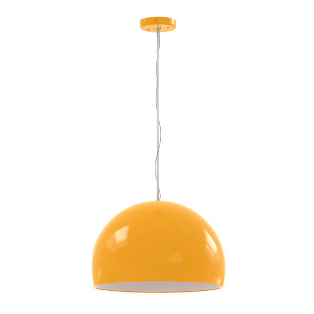 hanging pendant lamp 3d rendering hanging yellow pendant lamp isolated on white ceiling lamp stock pictures, royalty-free photos & images