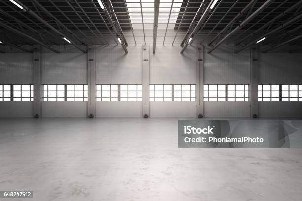 Empty Factory Interior Stock Photo - Download Image Now - Warehouse, Empty, No People