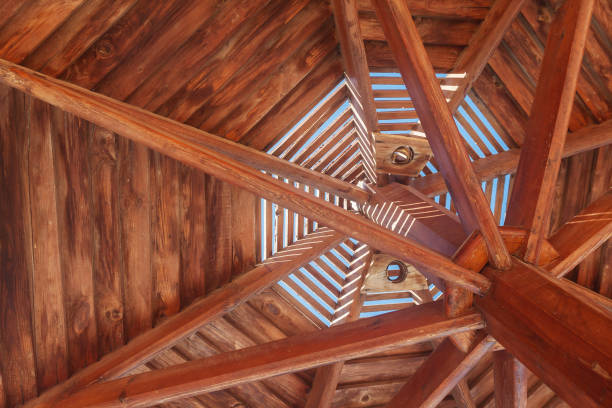 istock through wooden sunshade see the sky close-up 648248406