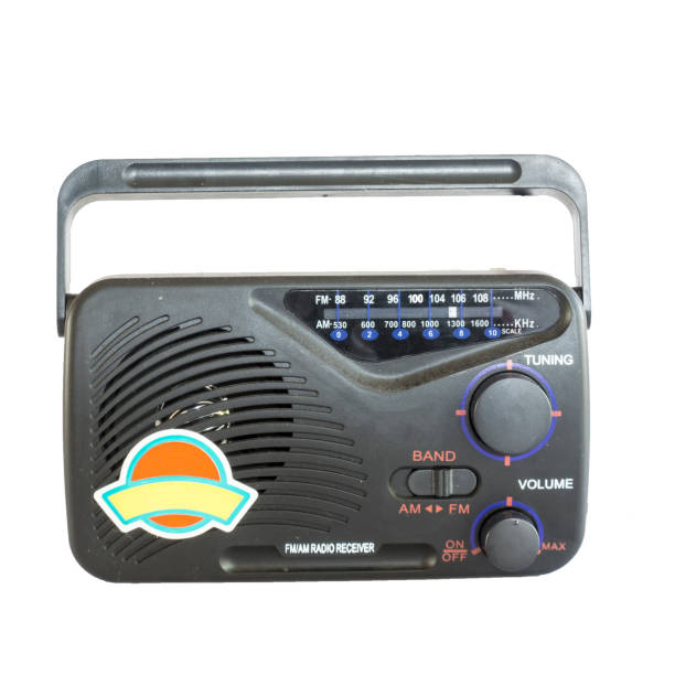 istock radio with banner ,isolated on white 648248842