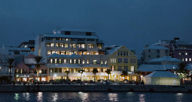 istock From the harbor, Front Street in Hamilton, Bermuda  Retail business   night 648251800