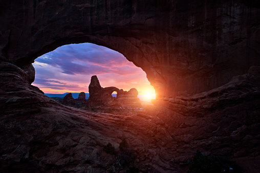 Turret Arch seen through the North Window at Sunset