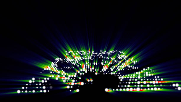 istock Abstract green dots and shinning lights in 3D chip micro processor with black color backgrounds 648274674