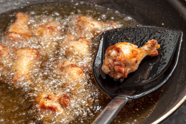istock Fried chicken wings in the pan 648287352