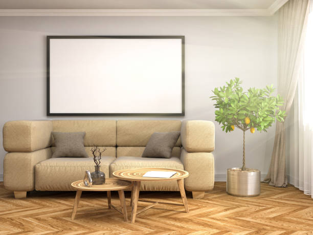 istock mock up poster frame in interior background. 3D Illustration 648300116