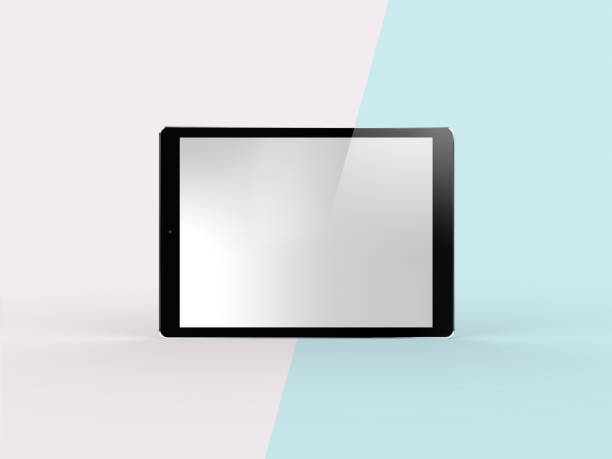 istock 3D Illustration of Black Tablet on Simple Pastel Pink Mint Background, Front View. Isolated Mockup. 648304044
