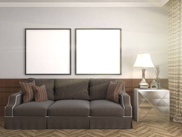 istock mock up poster frame in interior background. 3D Illustration 648304654