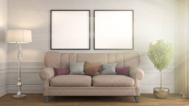 istock mock up poster frame in interior background. 3D Illustration 648304676