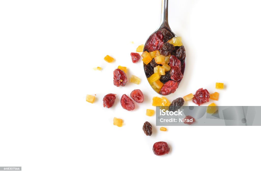 Dried fruits on white background Dried fruits on white background - isolated (Cranberry, raisin and orange) White Background Stock Photo