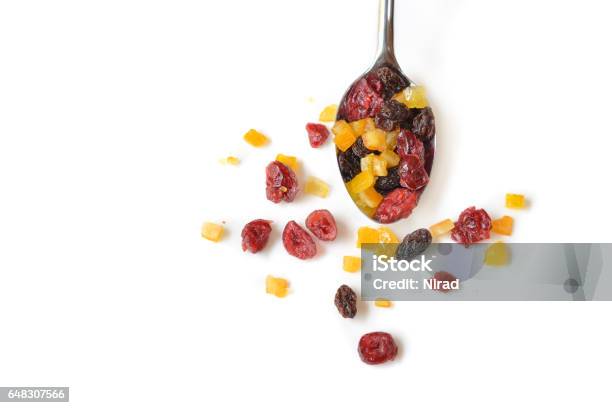 Dried Fruits On White Background Stock Photo - Download Image Now - White Background, Dry, Raisin