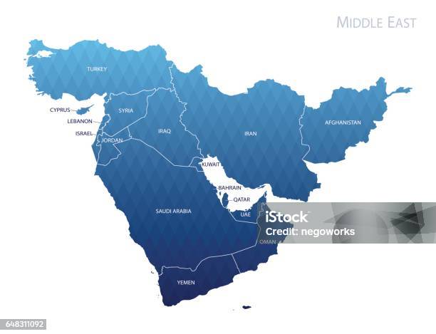 Map Of Middle East Stock Illustration - Download Image Now - Abstract, Arabia, Azerbaijan