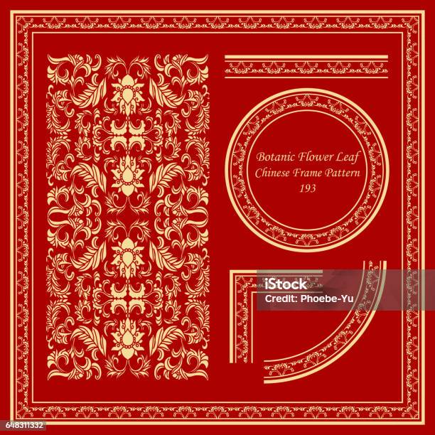 Chinese Spring Frame Pattern Vintage Chinese Frame Pattern Set Botanic Flower Vine Leaf Stock ...
