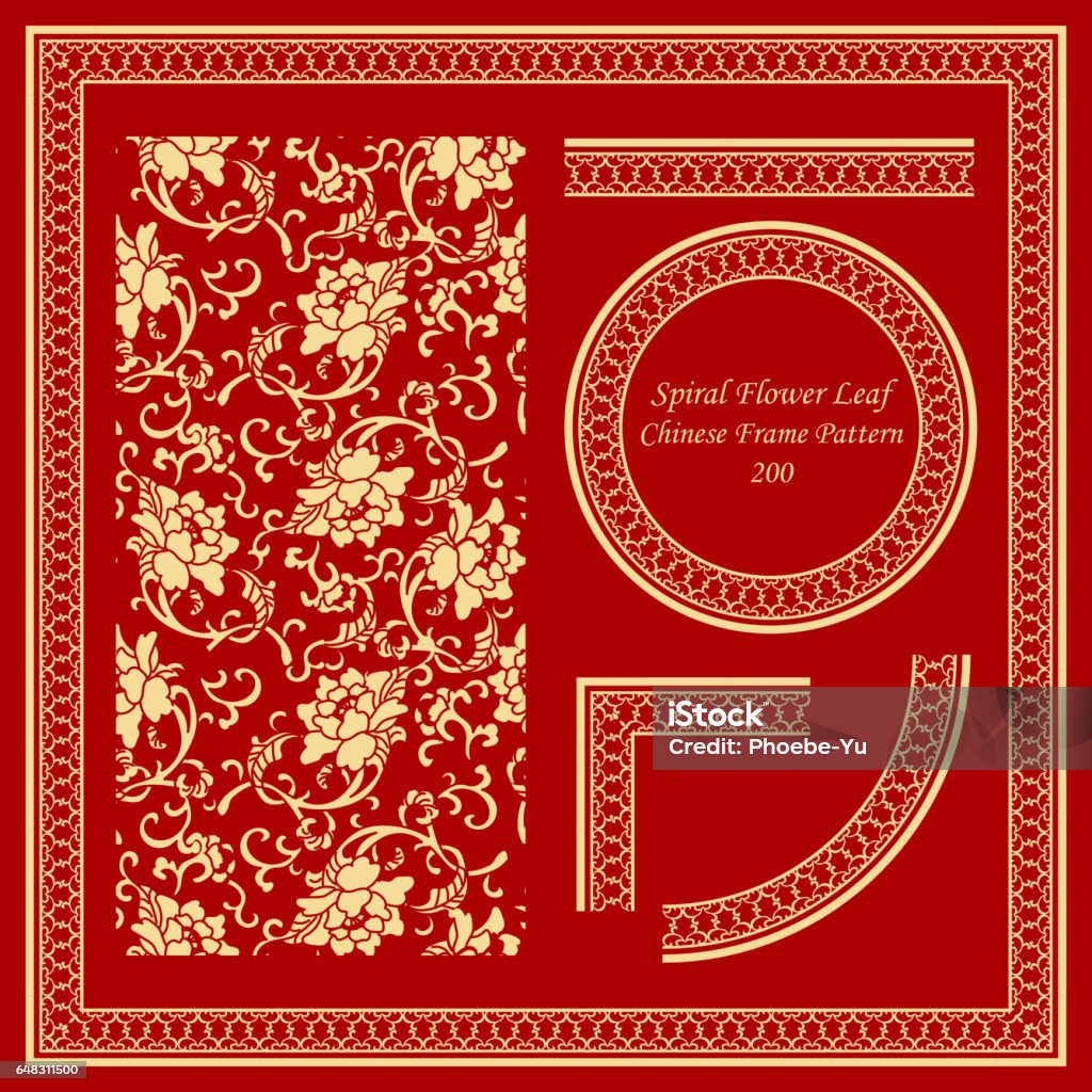 Chinese Spring Frame Pattern Vintage Chinese Frame Pattern Set Spiral Botanic Flower Leaf Stock ...