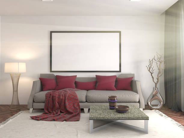 istock mock up poster frame in interior background. 3D Illustration 648314624