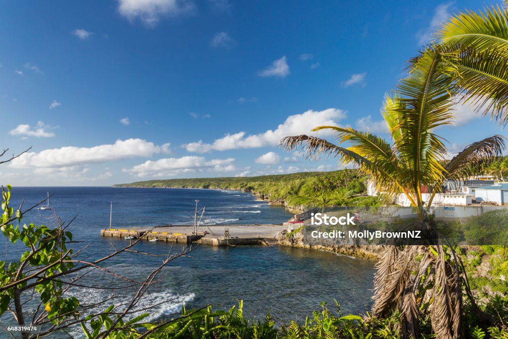 Sir Robert's Wharf in Alofi, Niue, South Pacific The only wharf in Niue where vessels other than canoes can pull into Niue Island Stock Photo