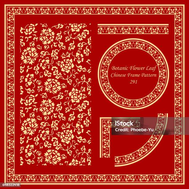 Chinese Frame Pattern Vintage Chinese Frame Pattern Set Botanic Spiral Flower Leaf Stock ...