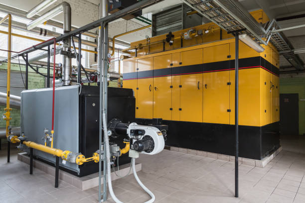 gas boiler and gas engine - boiler power station fuel and power generation gas boiler imagens e fotografias de stock