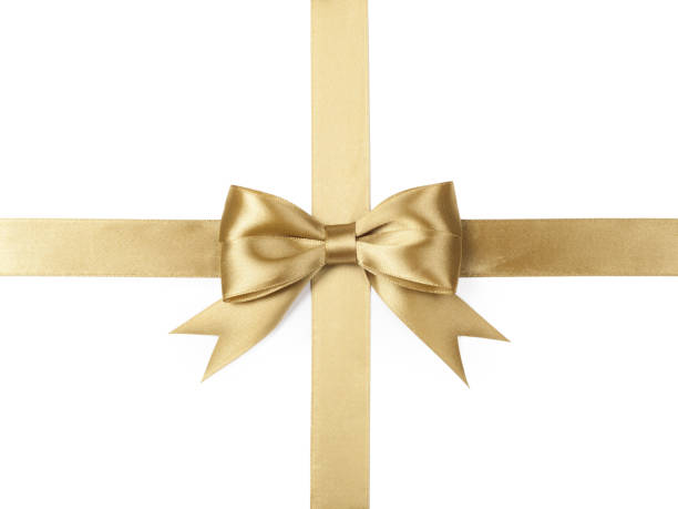 istock Gold ribbon with bow isolated on white 648323508