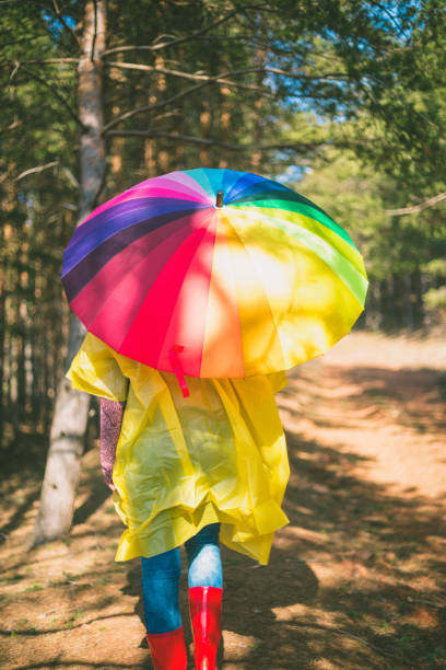istock Young woman is walking in a forest 648328986