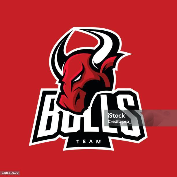 Furious Bull Sport Vector Logo Concept Isolated On Red Background Stock Illustration - Download Image Now