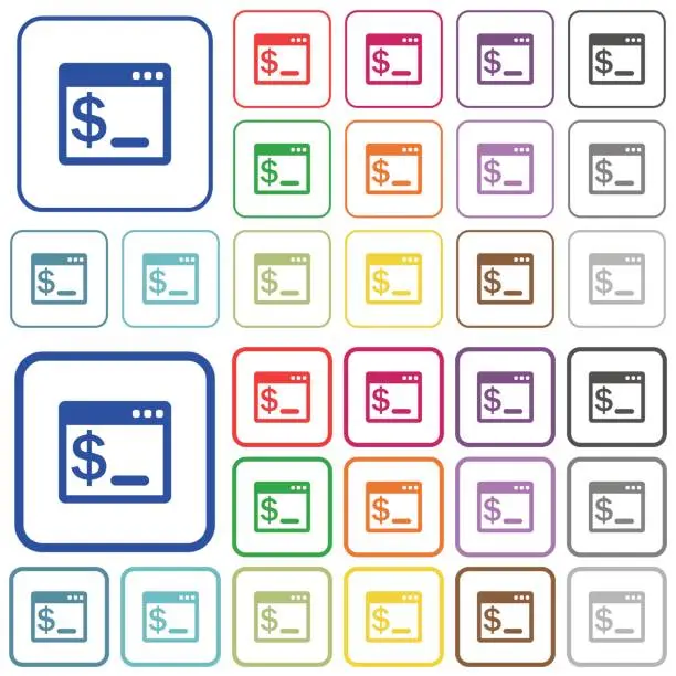 Vector illustration of OS command terminal outlined flat color icons