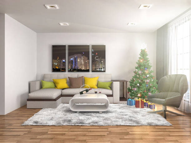istock Christmas tree with decorations in the living room. 3d illustration 648340204