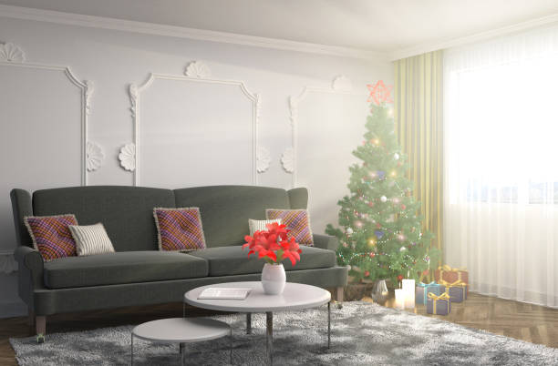 istock Christmas tree with decorations in the living room. 3d illustration 648340218
