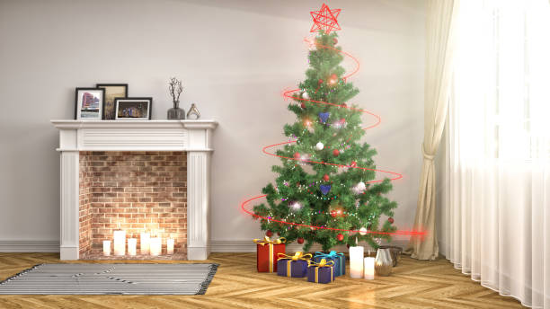 istock Christmas tree with decorations in the living room. 3d illustration 648340220