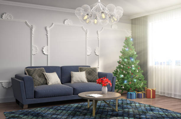 istock Christmas tree with decorations in the living room. 3d illustration 648340272