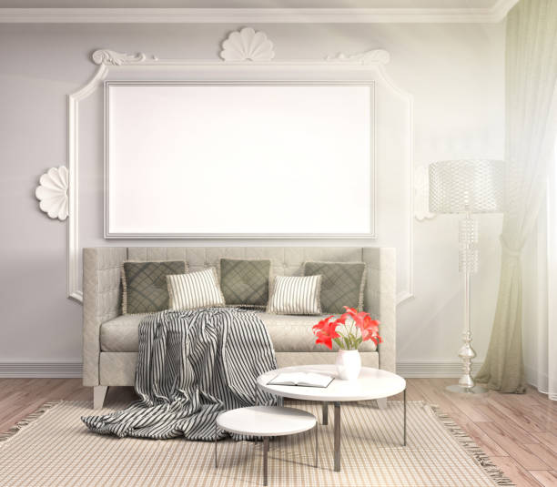istock mock up poster frame in interior background. 3D Illustration 648340522
