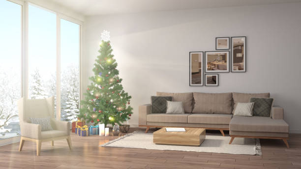 istock Christmas tree with decorations in the living room. 3d illustration 648340918