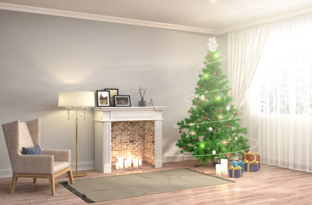 istock Christmas tree with decorations in the living room. 3d illustration 648340922