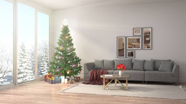 istock Christmas tree with decorations in the living room. 3d illustration 648340934