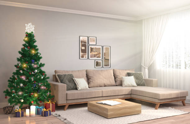 istock Christmas tree with decorations in the living room. 3d illustration 648340948