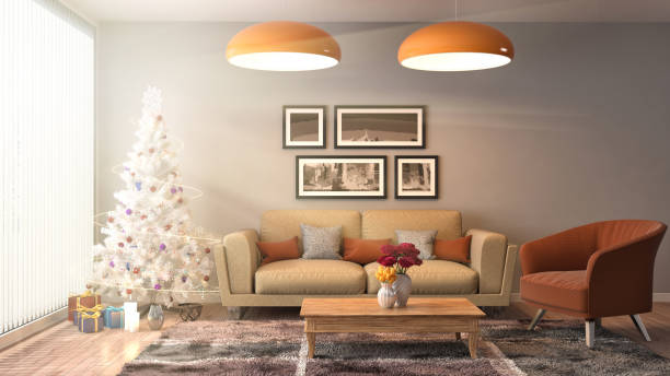 istock Christmas tree with decorations in the living room. 3d illustration 648340994