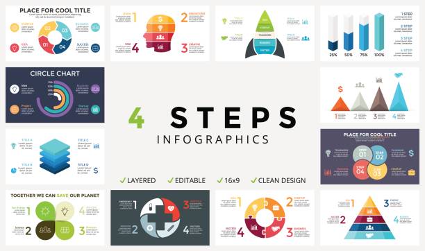 Vector circle arrows infographic, cycle diagram, graph, presentation chart. Business concept with 4 options, parts, steps, processes. Medical plus, human head, ecology puzzle, pyramid Circle arrows diagram for graph infographic presentation with steps parts options. assignment logo stock illustrations