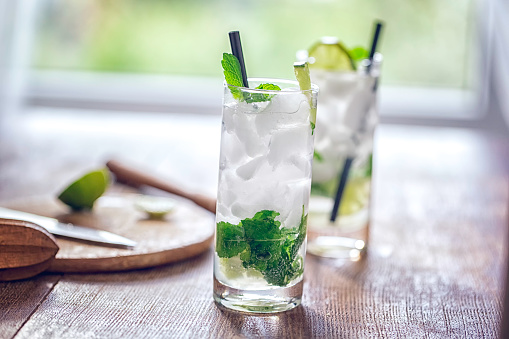 Mojito with white rum, lime, mint and crushed ice