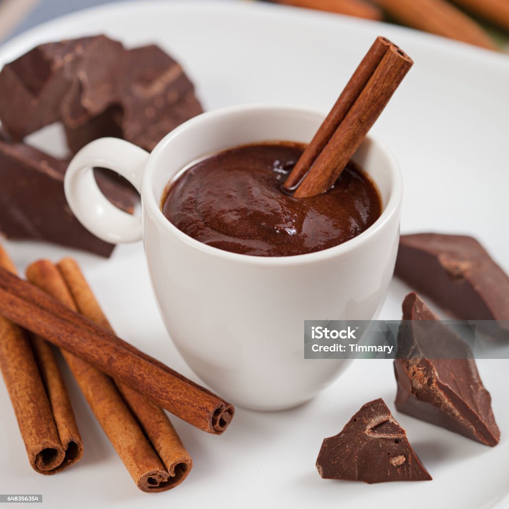 Hot chocolate, chocolate chips, cinnamon and star anise Anise Stock Photo