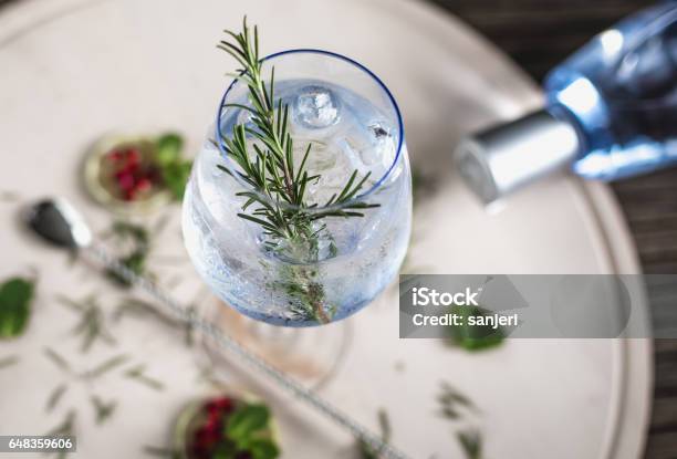 Gin Soda With A Rosemary Stock Photo - Download Image Now - Gin, Alcohol - Drink, Drink