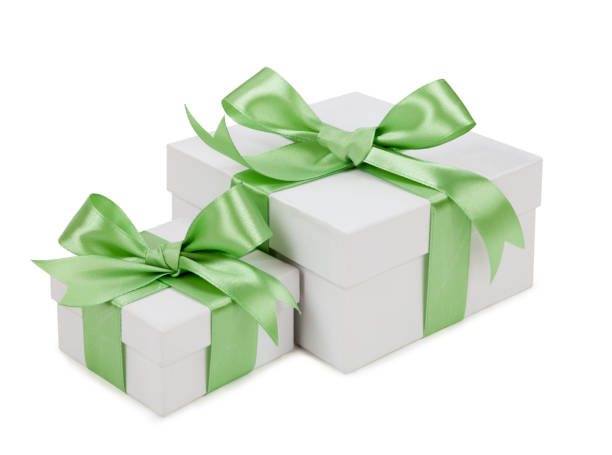 istock White gift box with green bow isolated 648359770