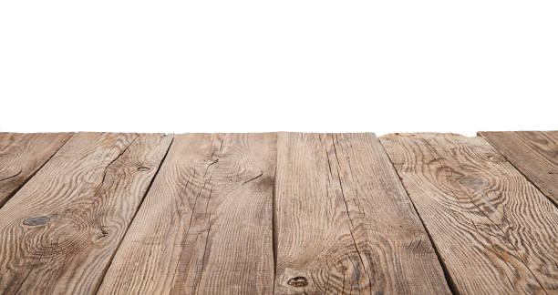 istock Old wooden table isolated on white background 648366424
