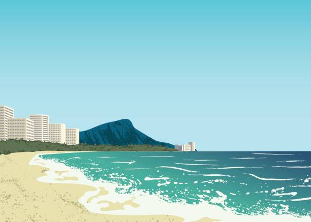 illustrazioni stock, clip art, cartoni animati e icone di tendenza di spiaggia di waikiki dell'isola di oahu - waikiki beach